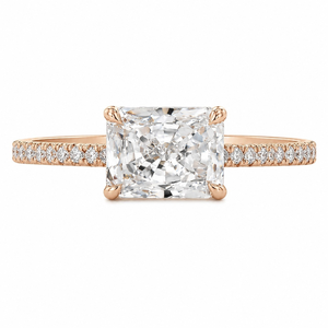 Bague de fiançailles en moissanite halo caché plaqué or rose pour femme, coupe radiant, cadeau fête des Mères - Product Image 1