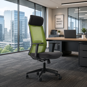 Chaise de bureau ergonomique en maille avec accoudoirs réglables 4D, appui-tête intégré, design pivotant, style moderne pour usage professionnel - Product Image 1