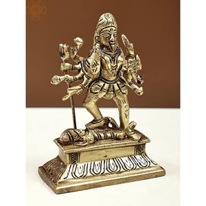 Estatua de latón Maa Kali pequeña hecha a mano de 4 pulgadas escultura de ídolo de Metal intrincadamente hecha a mano - Product Image 2