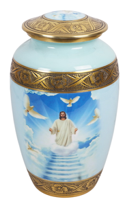 Urna Funeraria Americana Clásica de Alta Calidad con Imagen de Ascenso al Cielo para Cenizas Humanas de Adultos - Product Image 3