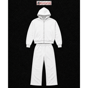 Ensemble de survêtement blanc pour homme, sweat à capuche zippé et pantalon de jogging coupe droite, tenue de sport décontractée unie, vente en gros, vêtements de sport personnalisés - Product Image 5