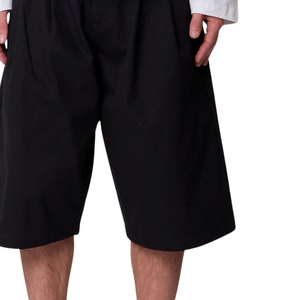 Custom <b>Mens</b> <b>Black</b> Canvas Bermuda <b>Shorts</b> Elastic Waist Drawstring Side Pockets Wide Leg Loose Fit Streetwear OEM Wholesale Supply - Product Image 4