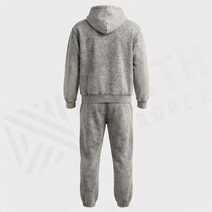 Ensemble de survêtement pour homme avec logo brodé personnalisé, effet délavé, en polaire, pour l'hiver, la gym, le fitness, le streetwear, le jogging, l'athlétisme, l'entraînement sportif - Product Image 2