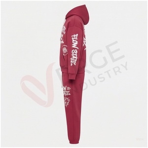 Ensemble de survêtement Flow State Streetwear rouge à capuche, manches longues, coton respirant, coupe régulière, vêtements d'automne unisexes - Product Image 3