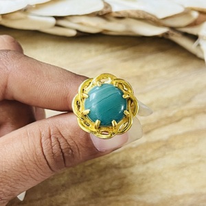 Unique Design Boho Floral <b>Rings</b> Tribal Brass Jewelry For Women 18k <b>Gold</b> Plated Malachite <b>Cocktail</b> Statement <b>Ring</b> For Wholesale - Product Image 6