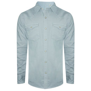 Chemise en jean légère et douce en mélange de coton pour hommes, avec logo personnalisé sur le devant, production en gros, ajustable, séchage rapide, OEM - Product Image 2