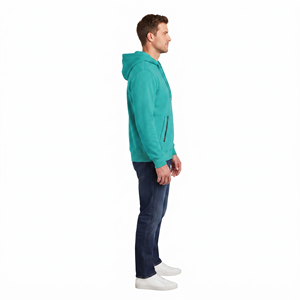 Sweat à capuche unisexe en molleton non doublé 100% coton, coupe classique, couleur turquoise, avec poches zippées - Product Image 3