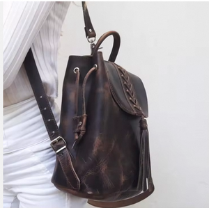 Handmade Unisex Vintage Fashion Backpack High Quality Genuine Leather String Carrying System 23L Capacity Arcuate Shoulder <b>Strap</b> - Product Image 4