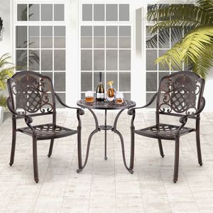 Set of 2 Stackable Patio Cast Aluminum <b>Dining</b> <b>Chairs</b> Metal Armchairs - Product Image 5
