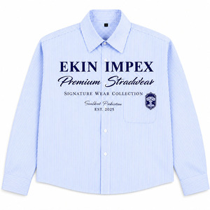 Customized <b>Flannel</b> Dress Shirt Screen Print Street Style Blue <b>White</b> Button Men Letter Pattern Boxy Fit Long Sleeve Anti-Wrinkle - Product Image 1