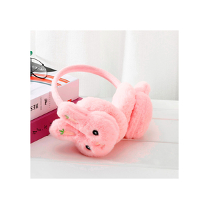 Pink Plush Bunny <b>Ear</b> <b>Muffs</b> With Embroidered Carrot And Kabbit Text - Product Image 5