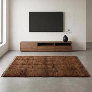 Tapis en laine noué à la main de qualité supérieure, doux et texturé, design abstrait marron, pour salon, chambre à coucher, décoration intérieure - Product Image 5