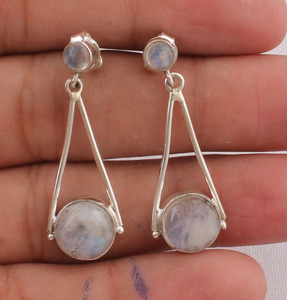 Natural <b>Rainbow</b> Moonstone <b>Drop</b> Earrings 925 Sterling Silver Vintage Victorian Style Blue Fire Moonstone Dangles Wholesale - Product Image 1