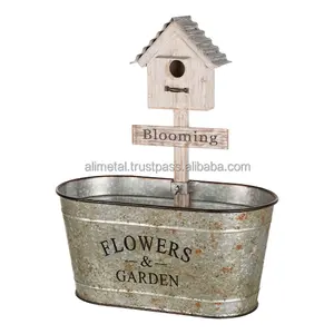 Vật Liệu Mạ Kẽm Oval Planter Đối Với Đồn Điền Với Bird Hut Với Hoa Và Vườn Thiết Kế Tùy Chỉnh Kích Thước Và Màu Sắc