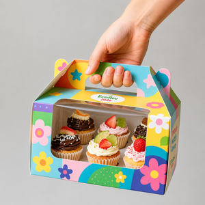 Custom Logo Printed Cakery Muffin Biscuit Packaging Disposable Cardboard Paper Blue <b>Cookie</b> <b>Box</b> With Handle - Product Image 5