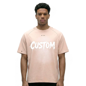 Oversized Short Sleeve T-Shirt <b>Men</b> Knitted O-Neck Streetwear Dripping Print Front Logo Custom Letter Pattern - Product Image 3