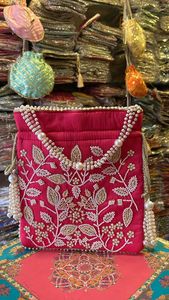 Heavy <b>Embroidered</b> Beautiful Designer Pearl Potli <b>Bags</b> for Women Wedding Favor Evening <b>Clutches</b> Wrist <b>Bags</b> for Return Gifts - Product Image 4