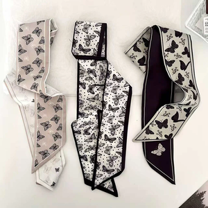 Écharpe en soie de luxe pour femme, motif papillon, ruban de poignée de sac, foulard pour cheveux et cou - Product Image 2