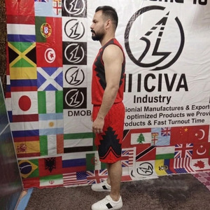 Ensemble de maillots de basket-ball personnalisés pour hommes - Uniforme imprimé par sublimation rouge et noir (débardeur et short) - Product Image 3