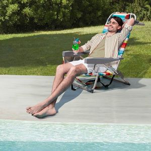 เก้าอี้ชายหาดลายรุ้ง ขนาด 63*65*82 ซม. ผ้าอ๊อกซ์ฟอร์ดสีเงินขาว โครงอะลูมิเนียม รับน้ำหนักได้ 100 กก. - Product Image 2