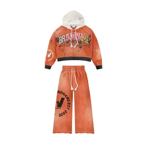 Conjunto Deportivo Unisex BRANDNAME, Color Naranja, con Capucha, Manga Larga, Estilo Urbano, Corte Holgado, Pantalones con Cordón, Estampado por Sublimación, Ropa de Otoño para Adultos - Product Image 1