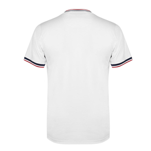 T-shirt pour homme en coton 100% blanc, tricoté, à manches courtes, coupe ajustée, col rond, couleur unie, bordure contrastée, logo sur le devant, respirant - Product Image 2