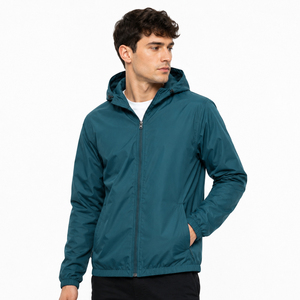 Veste coupe-vent de haute qualité avec logo personnalisé, légère, imperméable, à capuche, col à capuche uni, en polyester, décontractée, pour hommes, pour le sport - Product Image 3