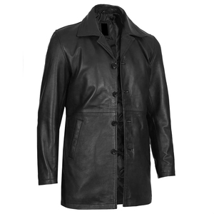 <b>Men's</b> New Fashion Genuine Leather <b>Long</b> Coats Custom Made Black Faux Leather <b>Jacket</b> with Adjustable Price - Product Image 4