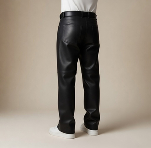 Pantalon ample décontracté vintage pour homme, coupe droite, longueur au sol, en cuir noir 3D déstructuré, style niche vintage - Product Image 3