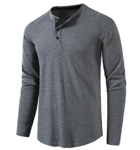 เสื้อยืดแขนยาวผู้ชาย ผ้าฝ้าย 100% คุณภาพสูง ป้องกันรอยยับ สวมใส่สบาย คอกลม เสื้อแขนยาว - Product Image 5