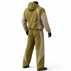 Ensembles coupe-vent personnalisés imperméables à capuche avec fermeture éclair, couleur vert olive, blocs de couleur - Product Image 2