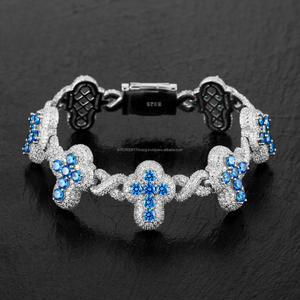Pulsera de eslabones florales con detalles azules y brillantes transparentes para tiendas minoristas de joyería y proveedores mayoristas - Product Image 1