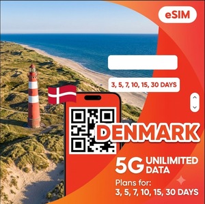 แพ็กเกจอินเทอร์เน็ตเดินทางแบบไม่จำกัด 4G/5G ของเดนมาร์ก พร้อมคิวอาร์โค้ดสำหรับเปิดใช้งาน ระยะเวลา 3/5/7/10/15/30 วัน - Product Image 1
