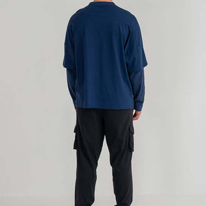 เสื้อยืดแขนคู่ผ้าฝ้าย 100% น้ำหนักเบาสำหรับผู้ชาย ทรงหลวม พิมพ์ลาย ราคาขายส่ง เสื้อยืดแขนคู่สั่งทำสำหรับผู้ชาย - Product Image 2