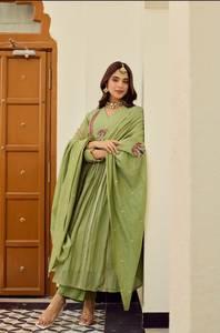 Designer Beautiful Embroidery Work Chanderi Silk <b>Top</b> With Chanderi Silk Pant And Chanderi Dupatta Fully Stitched Ready To Wear - Product Image 6