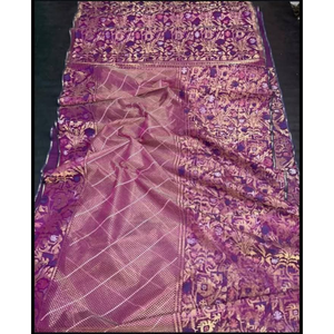 Women's Reversible Digital Printed Traditional <b>Jamdani</b> Cotton <b>Saree</b> Brown Floral Motifs Wedding Party Bangladesh Style Sun - Product Image 5
