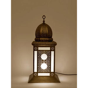 Fancy Metal <b>Moroccan</b> <b>Lanterns</b> With Embossed Colored Glass Panels For Home Decoration Durable Cutwork Design - Product Image 2
