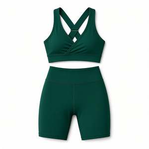 Women's Orange Crisscross Sports Bra High Waist Shorts Set Seamless Breathable <b>Mesh</b> Yoga Activewear 2 Piece - Product Image 5
