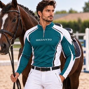 Camisa de Competición Ecuestre Personalizada para Hombre en Color Marrón |   Camisa de equitación premium de poliéster de 220 GSM con manga larga y cremallera de un cuarto - Product Image 4