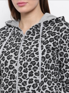 Sweat-shirt décontracté à capuche pour femme, imprimé léopard, manches longues, tricoté, avec poches, style automne, en mélange de coton - Product Image 6