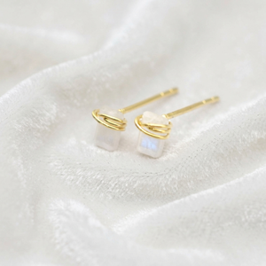Ratnarachit Hand Wire Wrapped Rainbow Moonstone <b>Earrings</b>-Gold Plated Women's Minimalist Square Cut <b>Studs</b> - Product Image 3
