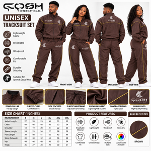 Ensemble de survêtement unisexe marron, veste zippée intégrale et pantalon, couleur unie, polyester, vêtements de sport décontractés, tenue d'automne légère - Product Image 6