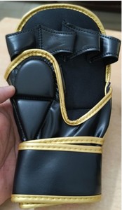 Guantes de Boxeo Negros de Cuero PU con Dedos Descubiertos y Correa Ajustable de Gancho y Bucle para Entrenamiento de Artes Marciales y Sparring - Product Image 3