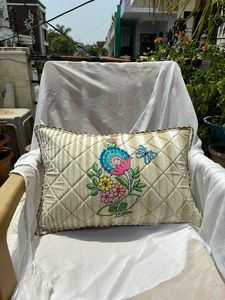 Modern Cotton Cushion Cover Hand Embroidery Floral Hand Embroidered Cotton Floral <b>Throw</b> <b>Pillow</b> - Product Image 3