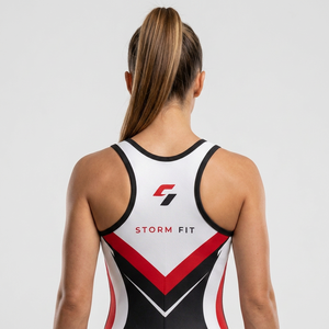 <b>Women's</b> Wrestling <b>Singlet</b> Black Red White Sublimation Print Fitted Moisture Wicking Breathable Quick Dry Spandex Polyester - Product Image 6