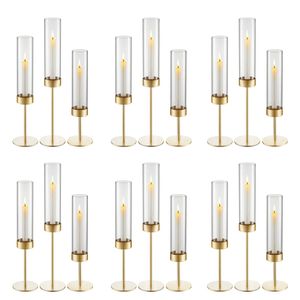 Ensemble de 18 élégants bougeoirs en verre transparent sur support en métal doré, centre de table à plusieurs niveaux, protection contre le vent, élégants pots à bougies - Product Image 1