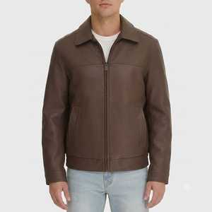 Blouson Bomber Homme Personnalisé OEM en Cuir Marron Grainé Véritable Cuir de Vachette Manteau d'Hiver Fabricant Grossiste pour Marques de Vêtements - Product Image 1