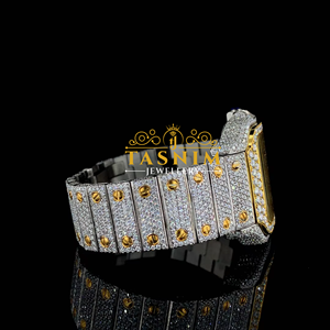 Reloj Deportivo de Moda para Hombre con Diamantes de Moissanita, Cronógrafo con Movimiento ETA de 41 mm, Acero Inoxidable Chapado en Oro Blanco/Amarillo - Product Image 3