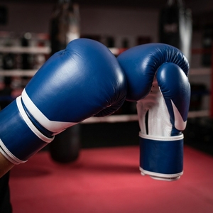 Gants de boxe bleus en PU à doigts entiers avec fermeture Velcro pour adultes - Product Image 3