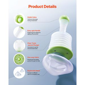 Dispositivo di Aspirazione Portatile per Primo Soccorso con Maschere Multi-Misura e Borsa di Stoccaggio 3 in 1, Dispositivo Portatile per la Pulizia delle Vie Aeree Anti-Soffocamento - Product Image 2